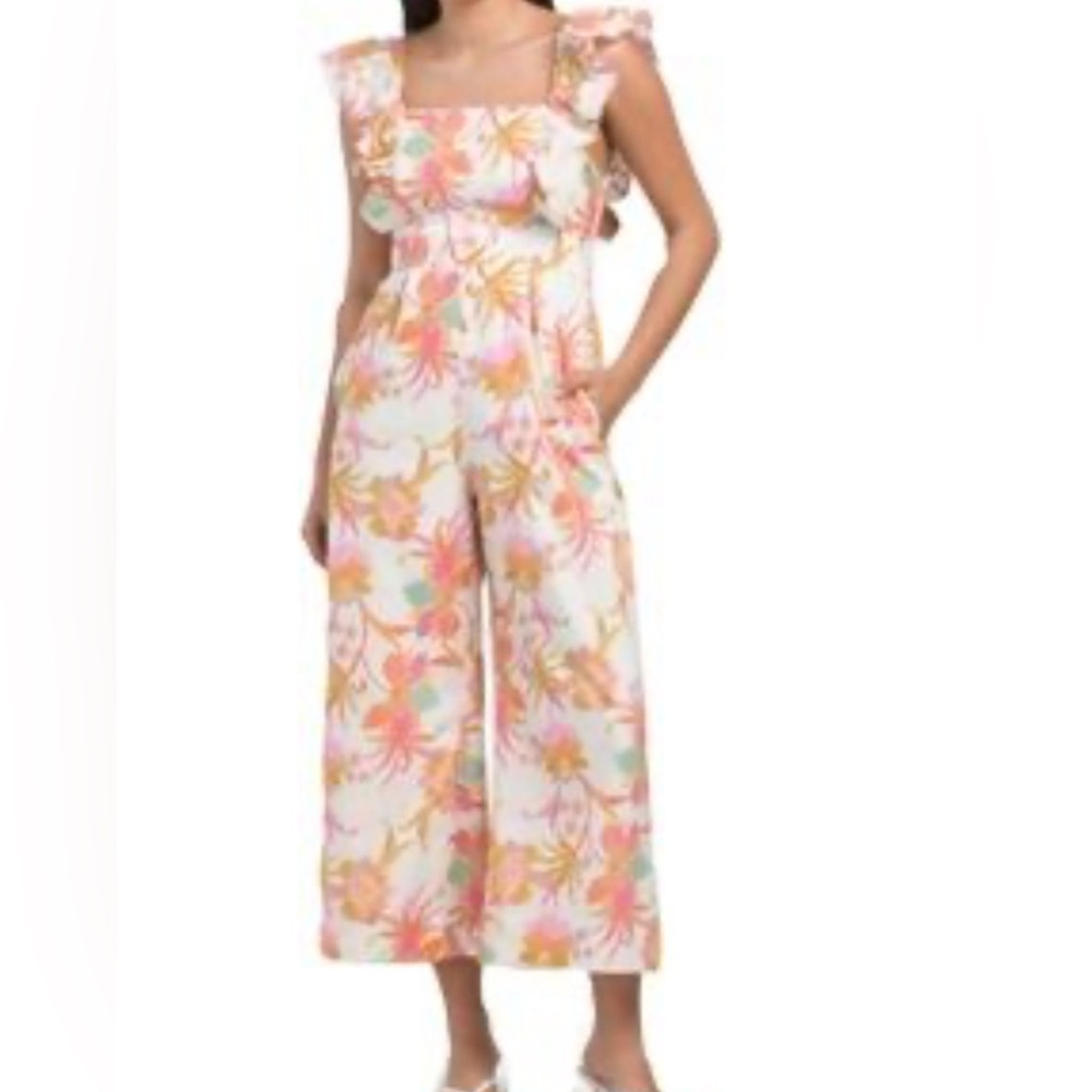 Taylor Floral Wide Leg Jumpsuit Flutter Strap Tie Back Size Medium New Resort